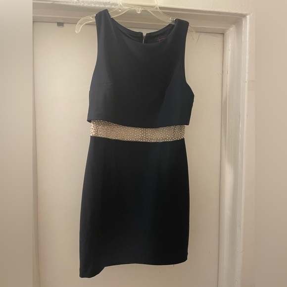 Aqua black dress with sheer pearled waist design size 2 - Picture 1 of 9